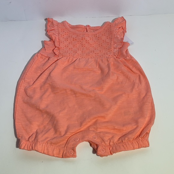 Baby Girl’s 12M Bright Coral Eyelet Romper - Picture 2 of 6